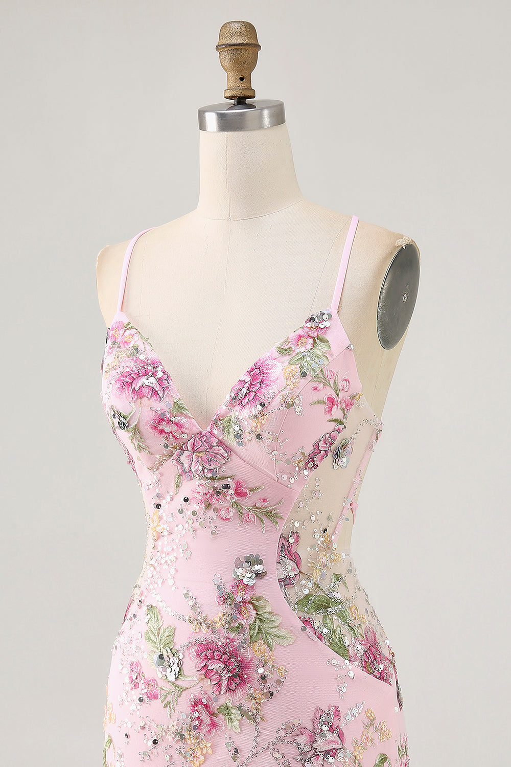 Floral Blue Appliqued Homecoming Dress with Sequins