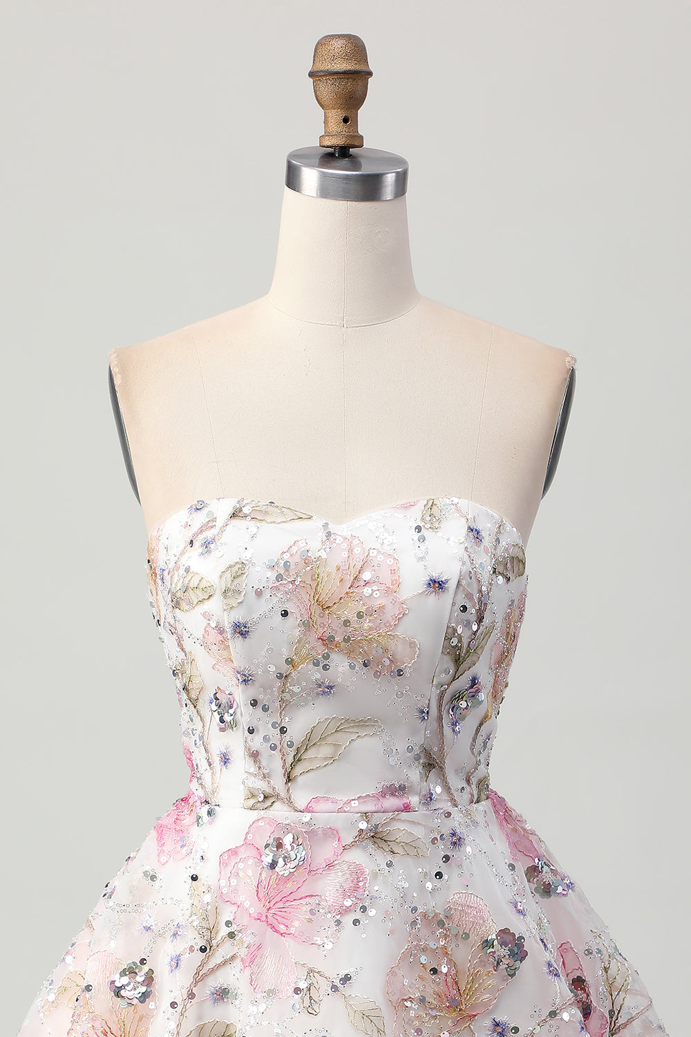 Floral A-Line Strapless Pink Homecoming Dress with Sequins