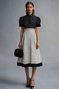 Black White Ruffled A Line Polka Dot Dress