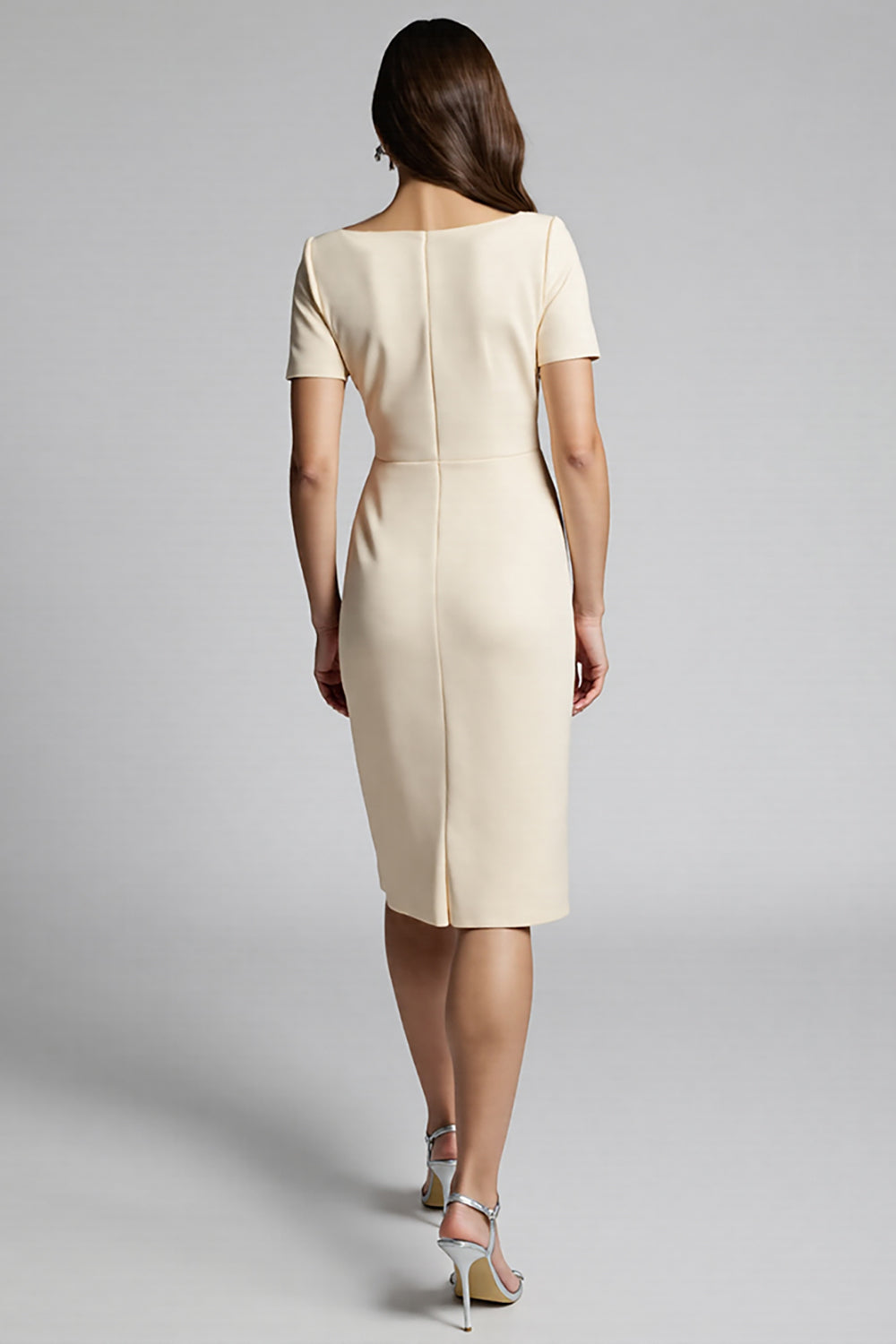 Ruffled Champagne Sheath Midi Dress with Slit