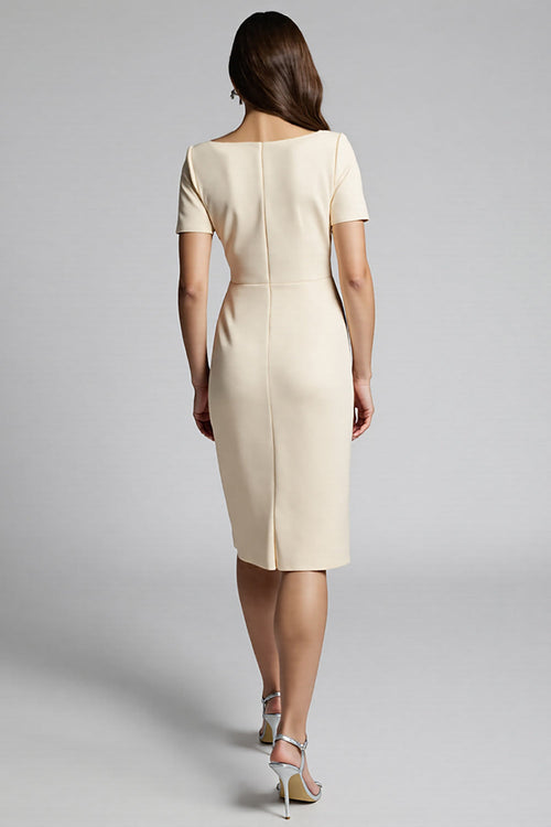 Ruffled Champagne Sheath Midi Dress with Slit