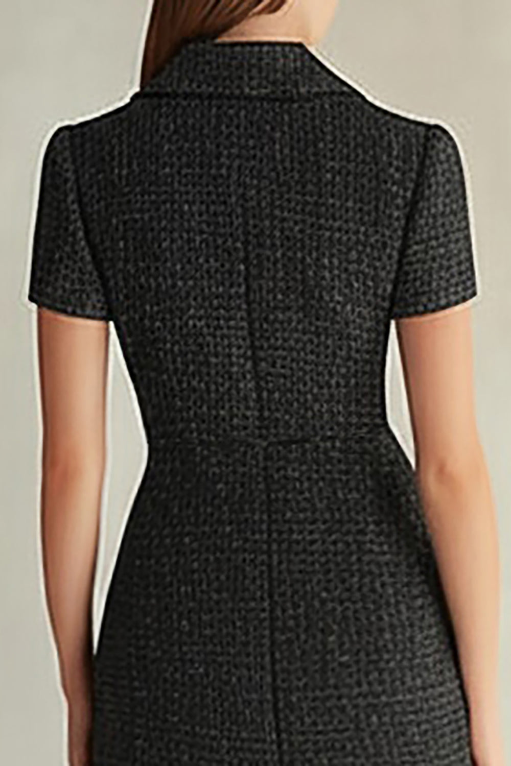 Black Lapel Neck Midi Dress with Short Sleeves