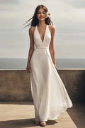 Ivory V-Neck A Line Long Engagement Dress