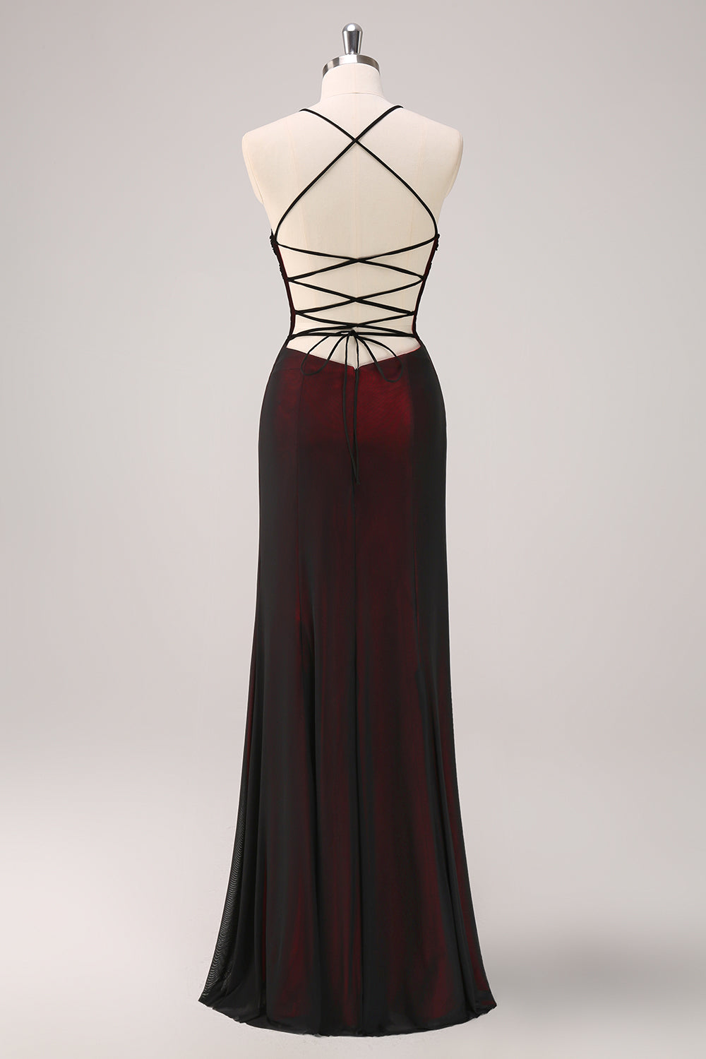 Sheath Beaded Black Red Formal Dress with Lace-up Back