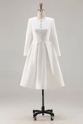 Ivory A-Line Midi Work Dress with Long Sleeves