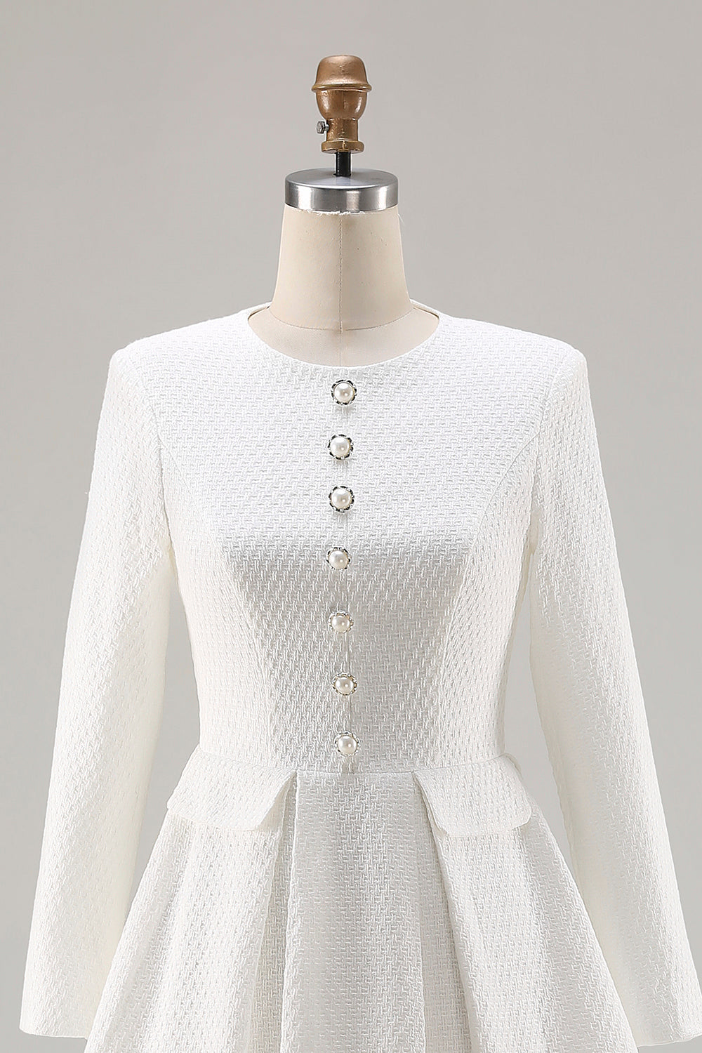 Ivory A-Line Midi Work Dress with Long Sleeves
