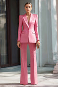 Pink 2-Piece Peak Lapel Slim Fit Work Suit