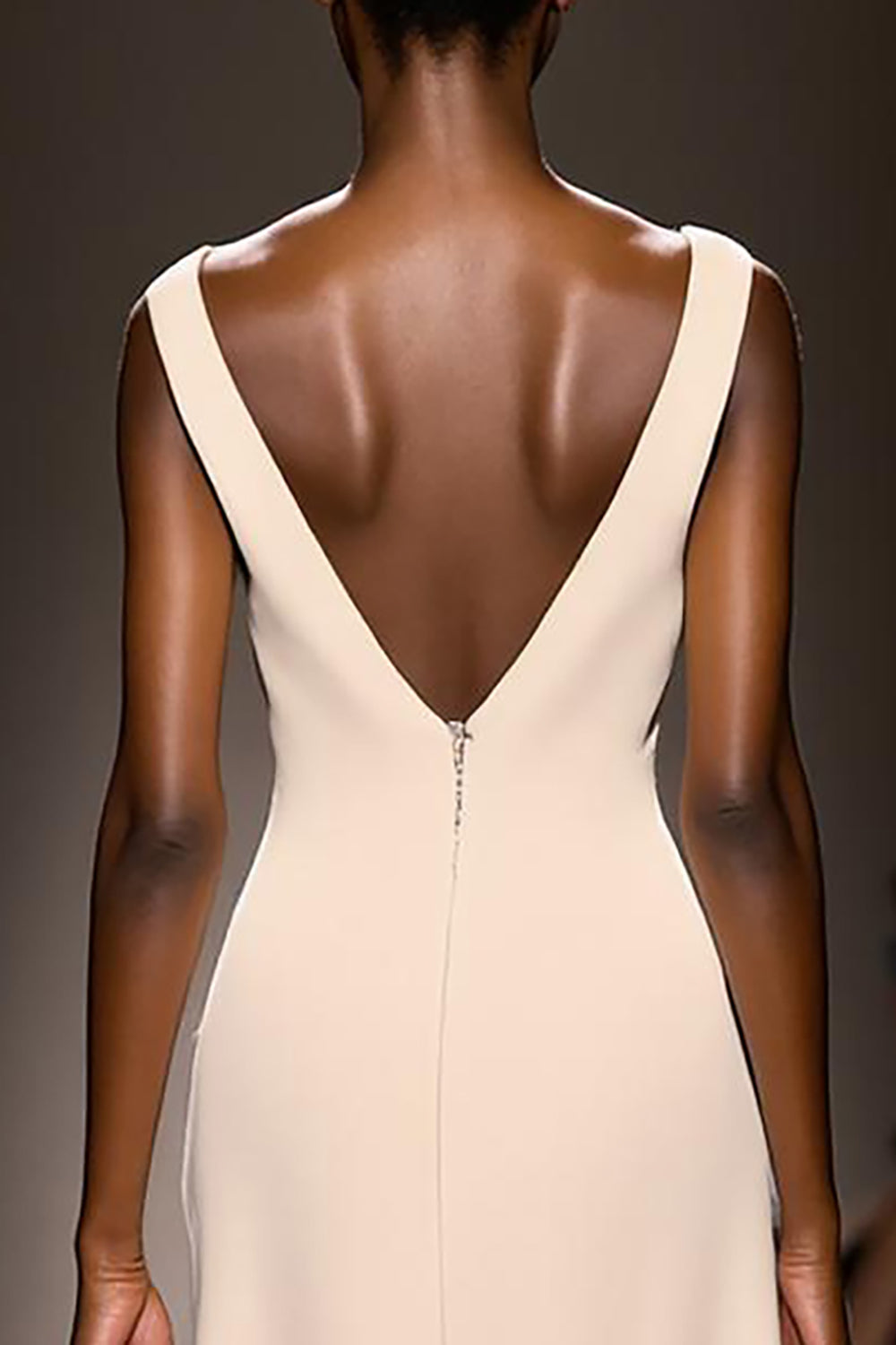 Simple Ivory V-Neck Sheath Long Evening Dress