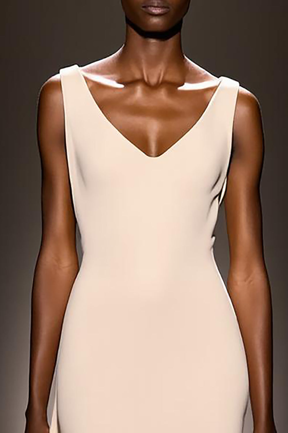 Simple Ivory V-Neck Sheath Long Evening Dress