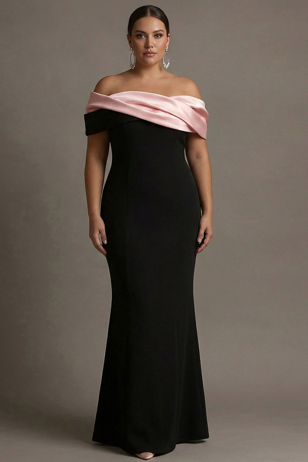 Off the Shoulder Black and Pink Plus Size Formal Dress