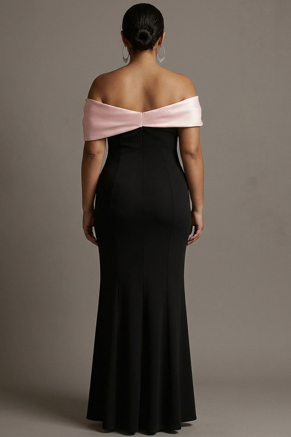 Off the Shoulder Black and Pink Plus Size Formal Dress