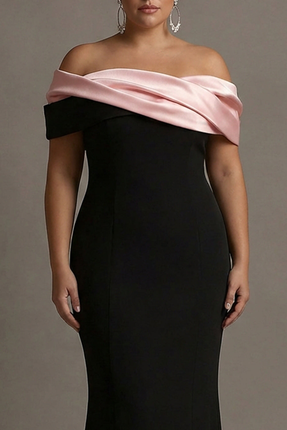 Off the Shoulder Black and Pink Plus Size Formal Dress