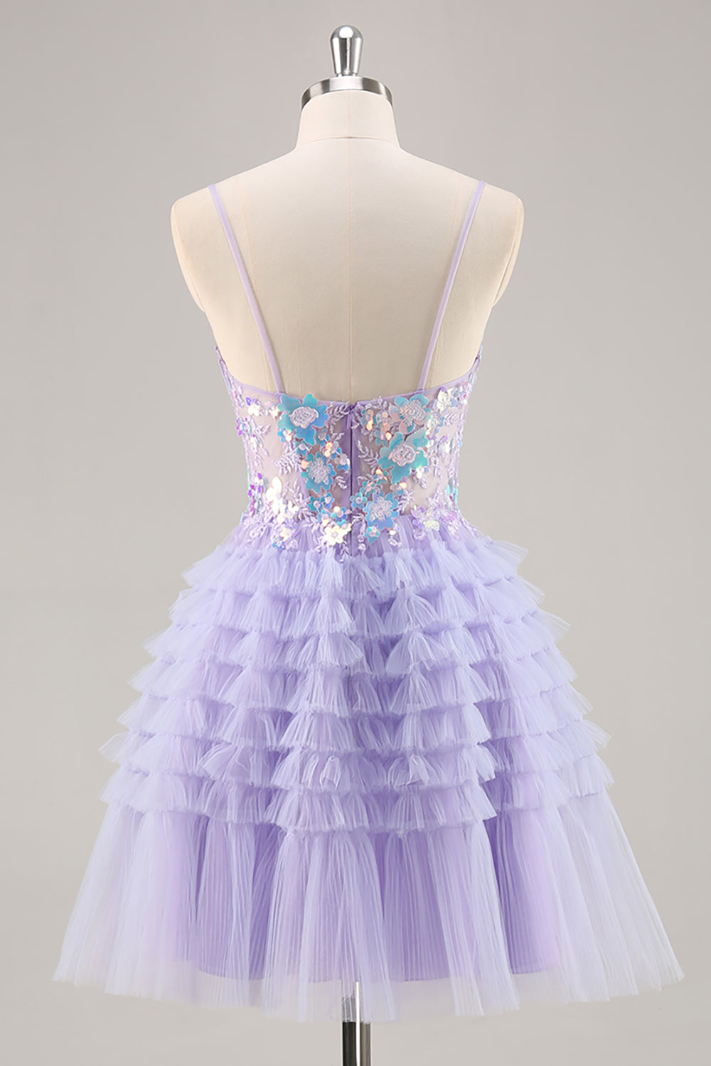 Purple Appliqued Ruffled Corset Homecoming Dress