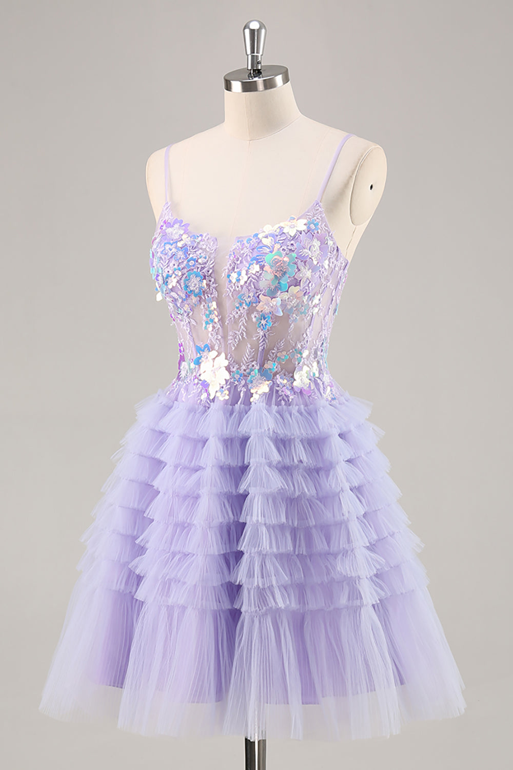 Purple Appliqued Ruffled Corset Homecoming Dress