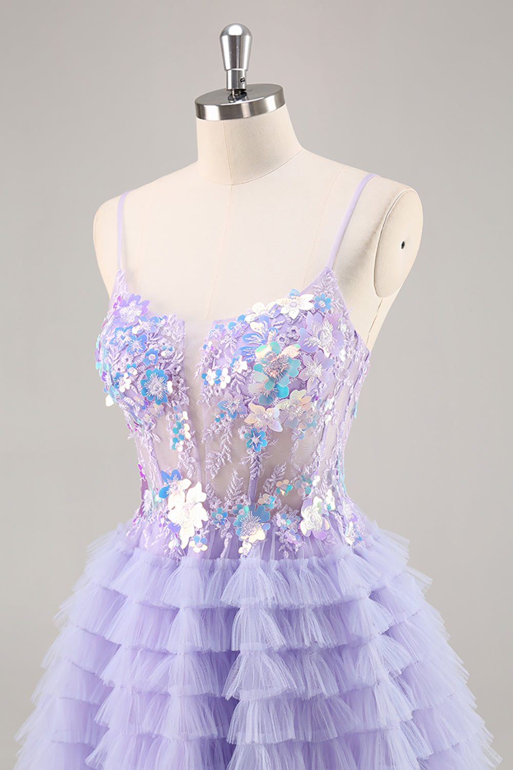 Purple Appliqued Ruffled Corset Homecoming Dress