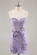 Strapless Purple Tight Homecoming Dress with Sequins