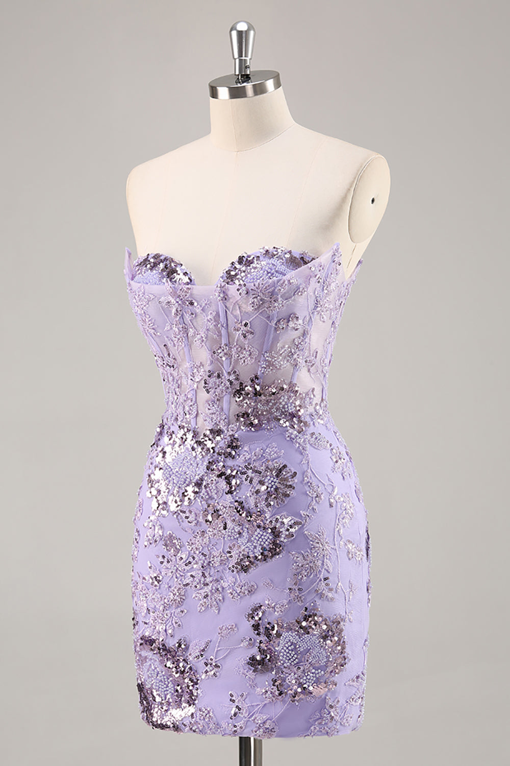 Strapless Purple Tight Homecoming Dress with Sequins
