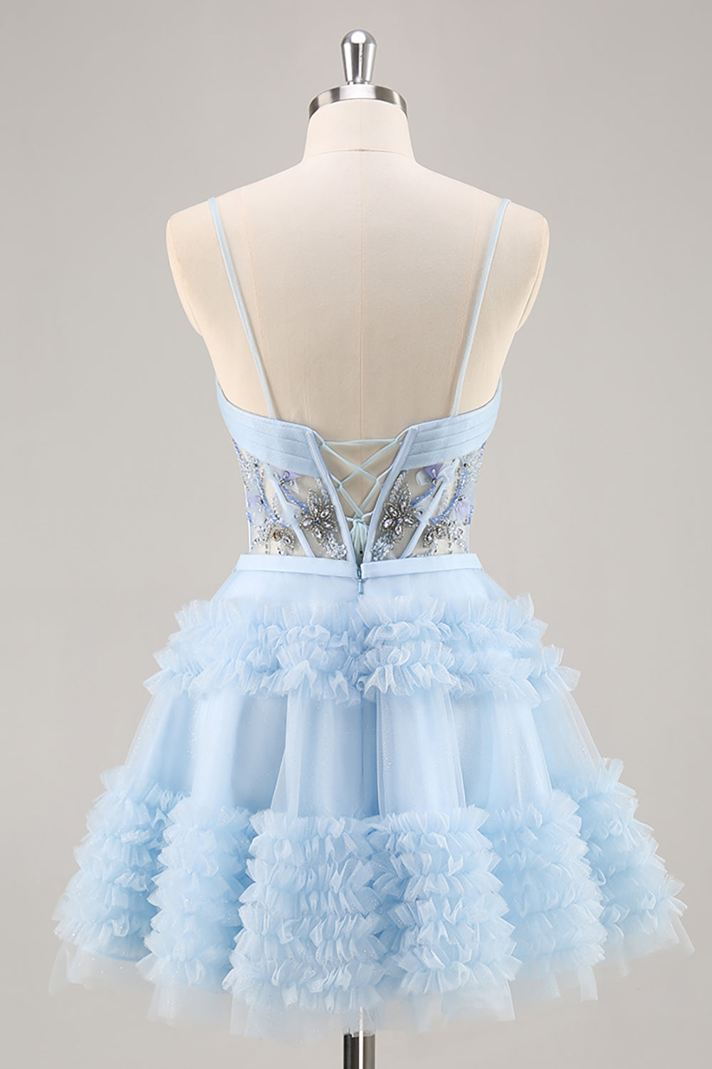 Blue Corset Ruffled Homecoming Dress with Appliques