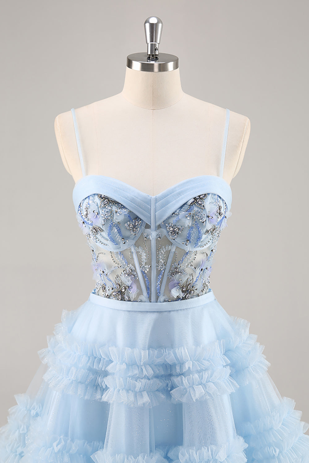 Blue Corset Ruffled Homecoming Dress with Appliques