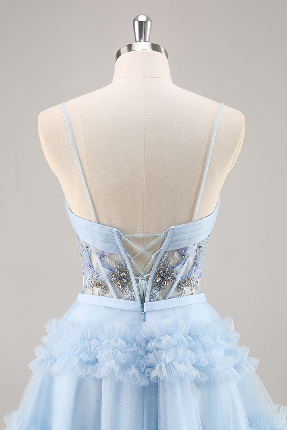 Blue Corset Ruffled Homecoming Dress with Appliques