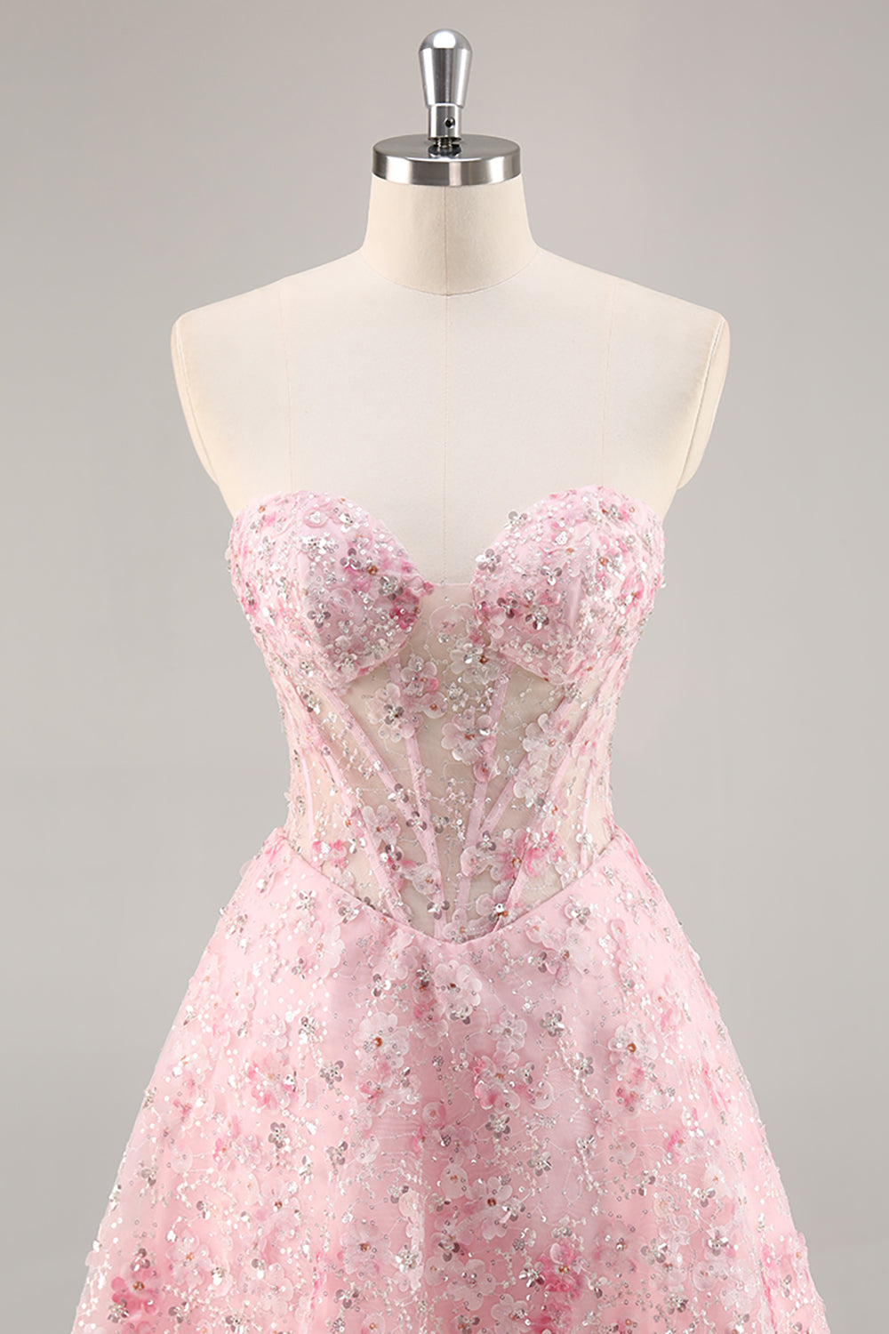 Floral Corset Strapless Pink Homecoming Dress with Appliques