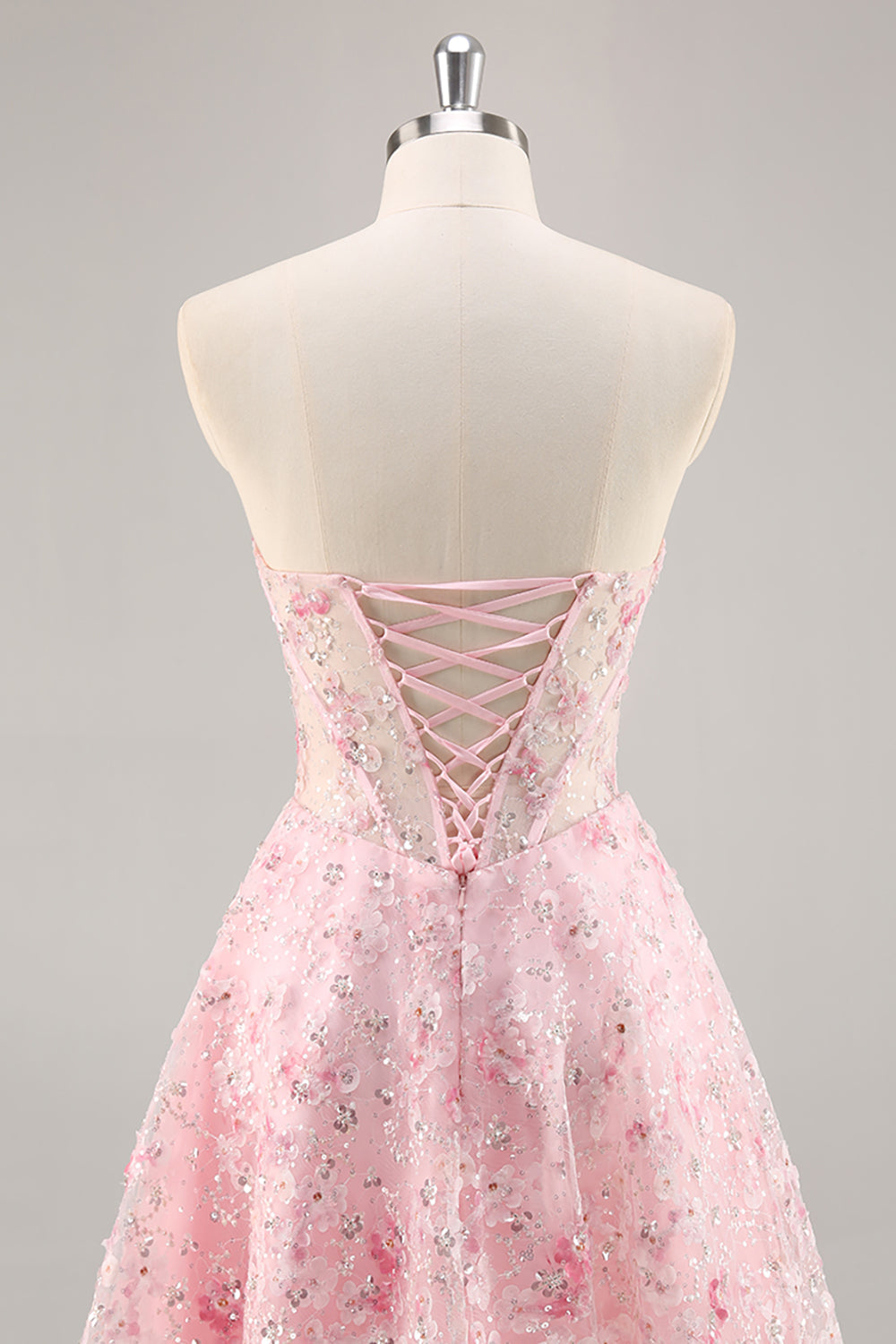 Floral Corset Strapless Pink Homecoming Dress with Appliques