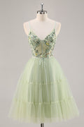 Green Corset A Line Homecoming Dress with Appliques