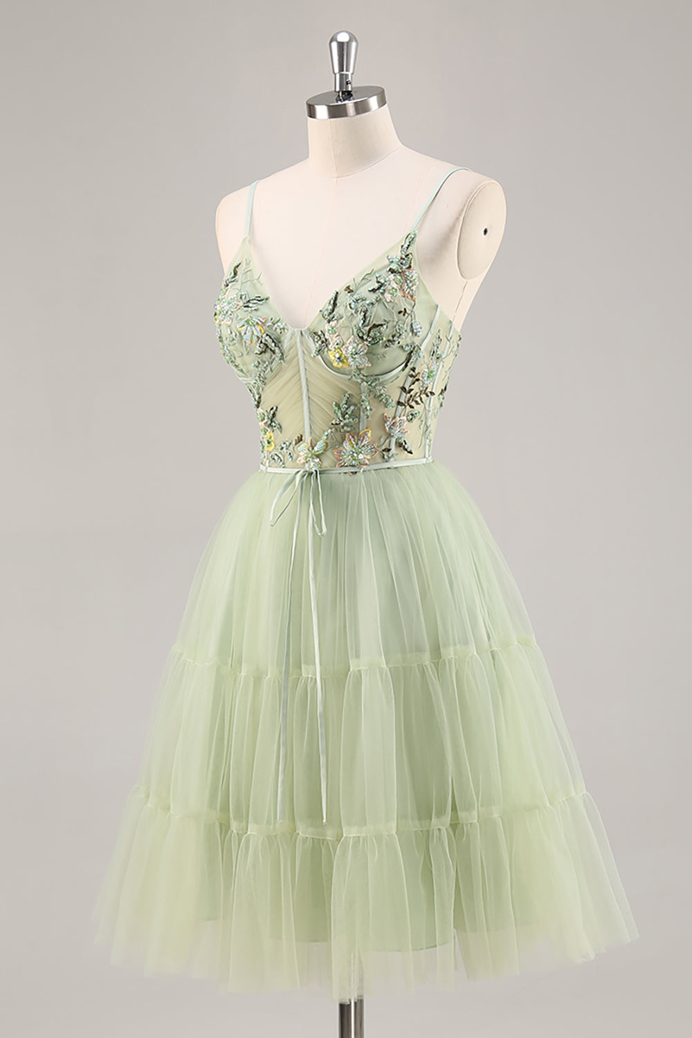 Green Corset A Line Homecoming Dress with Appliques