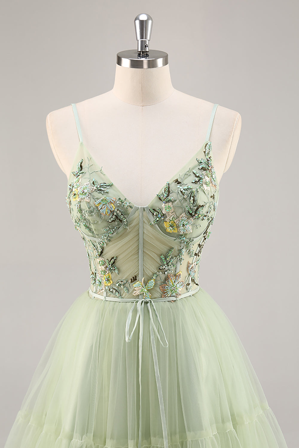 Green Corset A Line Homecoming Dress with Appliques