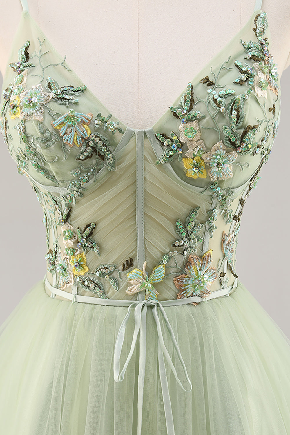 Green Corset A Line Homecoming Dress with Appliques
