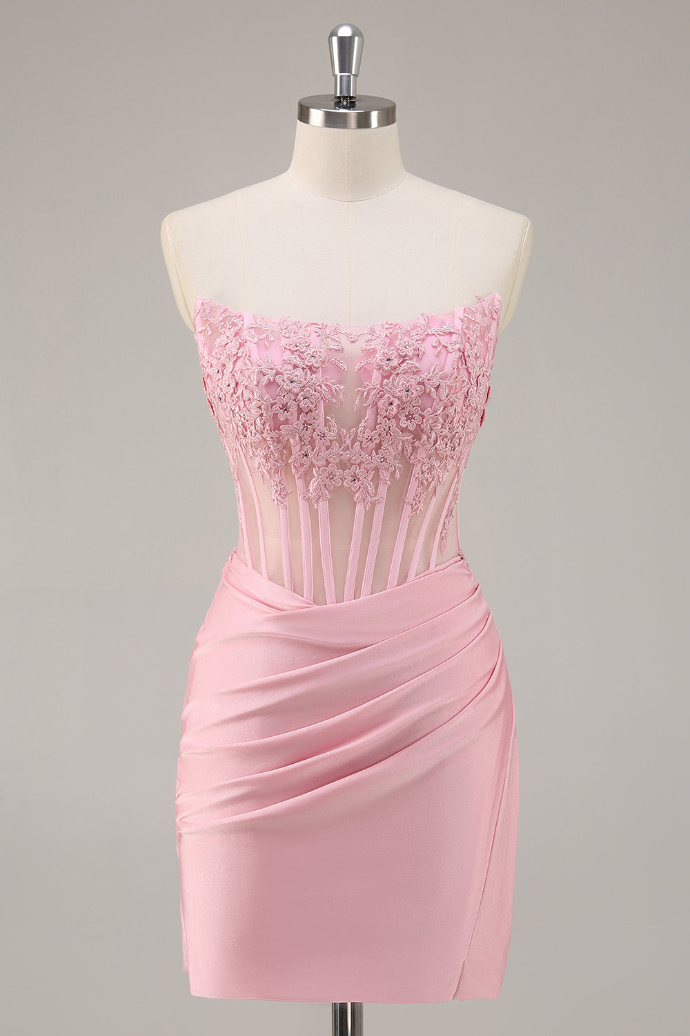 Corset Strapless Black Appliqued Homecoming Dress