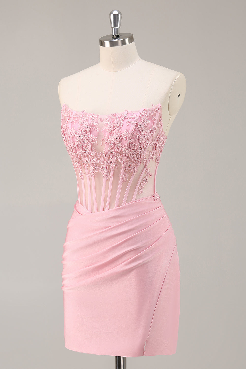 Corset Strapless Black Appliqued Homecoming Dress