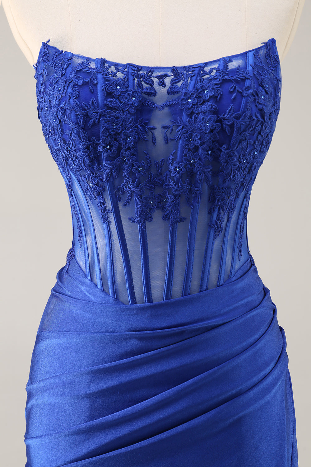 Royal Blue Bodycon Strapless Corset Homecoming Dress with Appliques