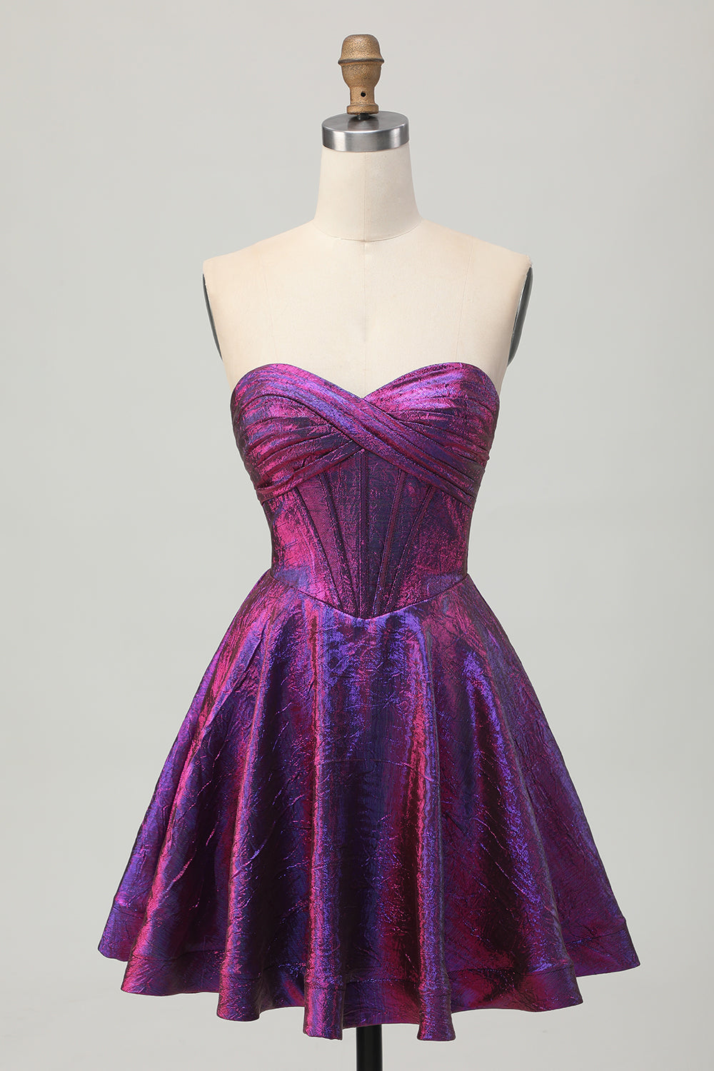 Dark Purple Metallic Strapless Corset A Line Homecoming Dress