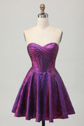 Dark Purple Metallic Strapless Corset A Line Homecoming Dress