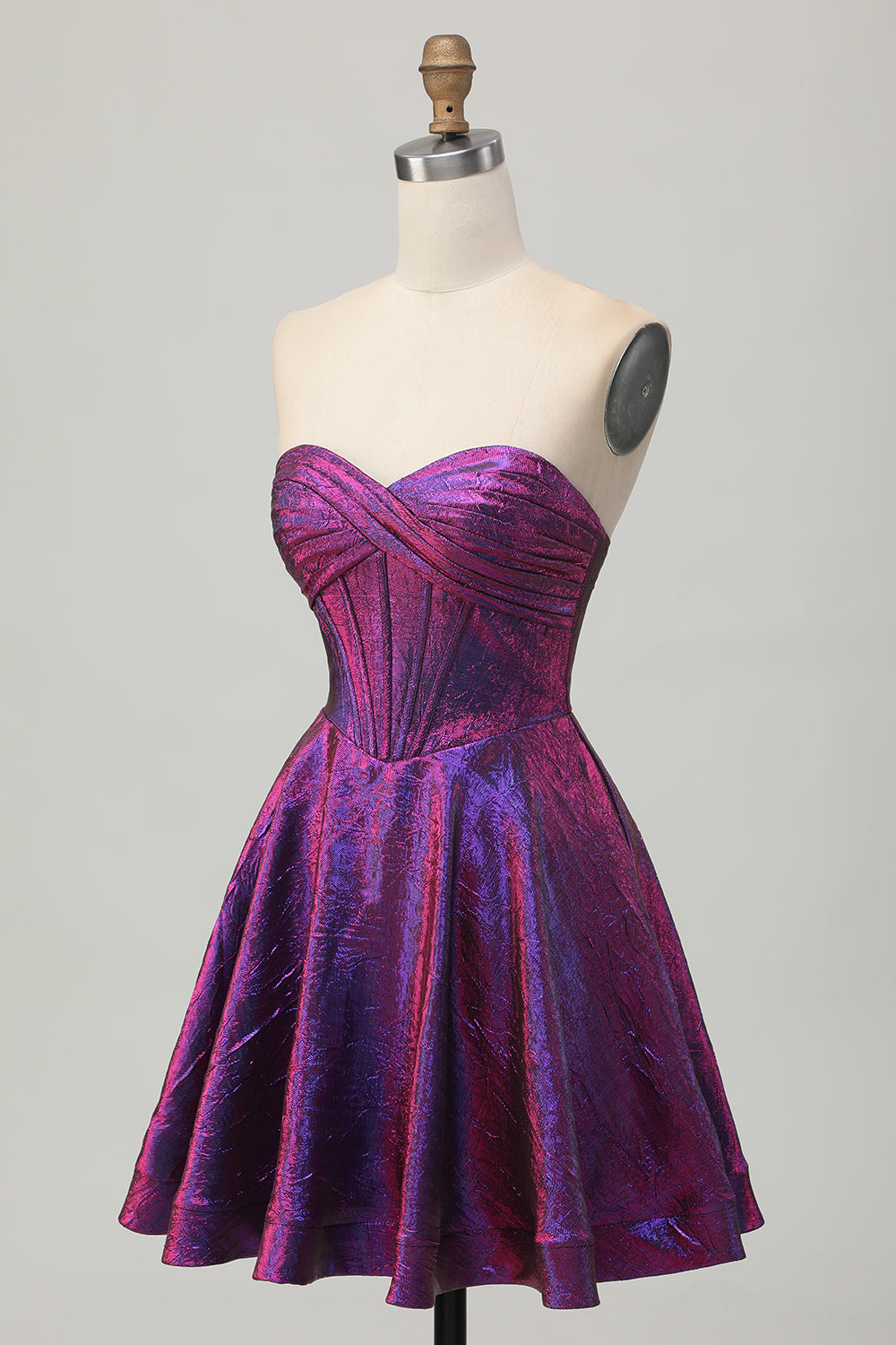 Dark Purple Metallic Strapless Corset A Line Homecoming Dress