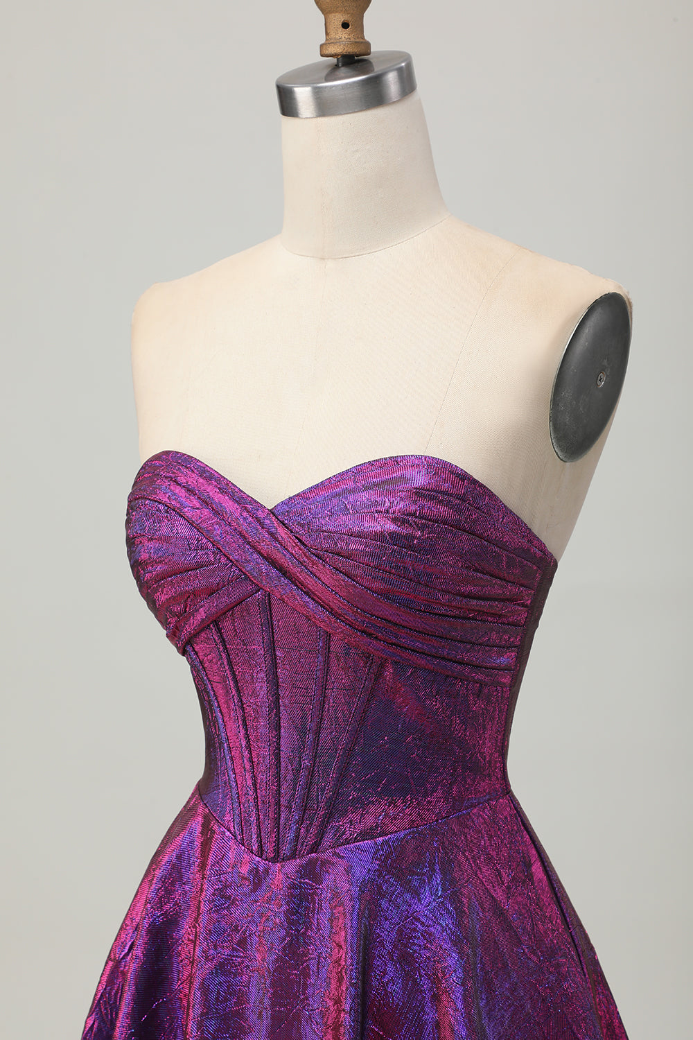 Dark Purple Metallic Strapless Corset A Line Homecoming Dress