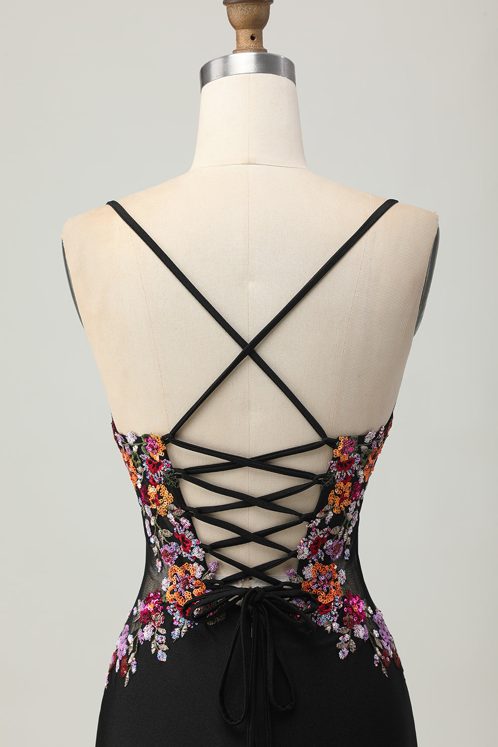 Black Bodycon Flower Spaghetti Straps Mini Homecoming Dress
