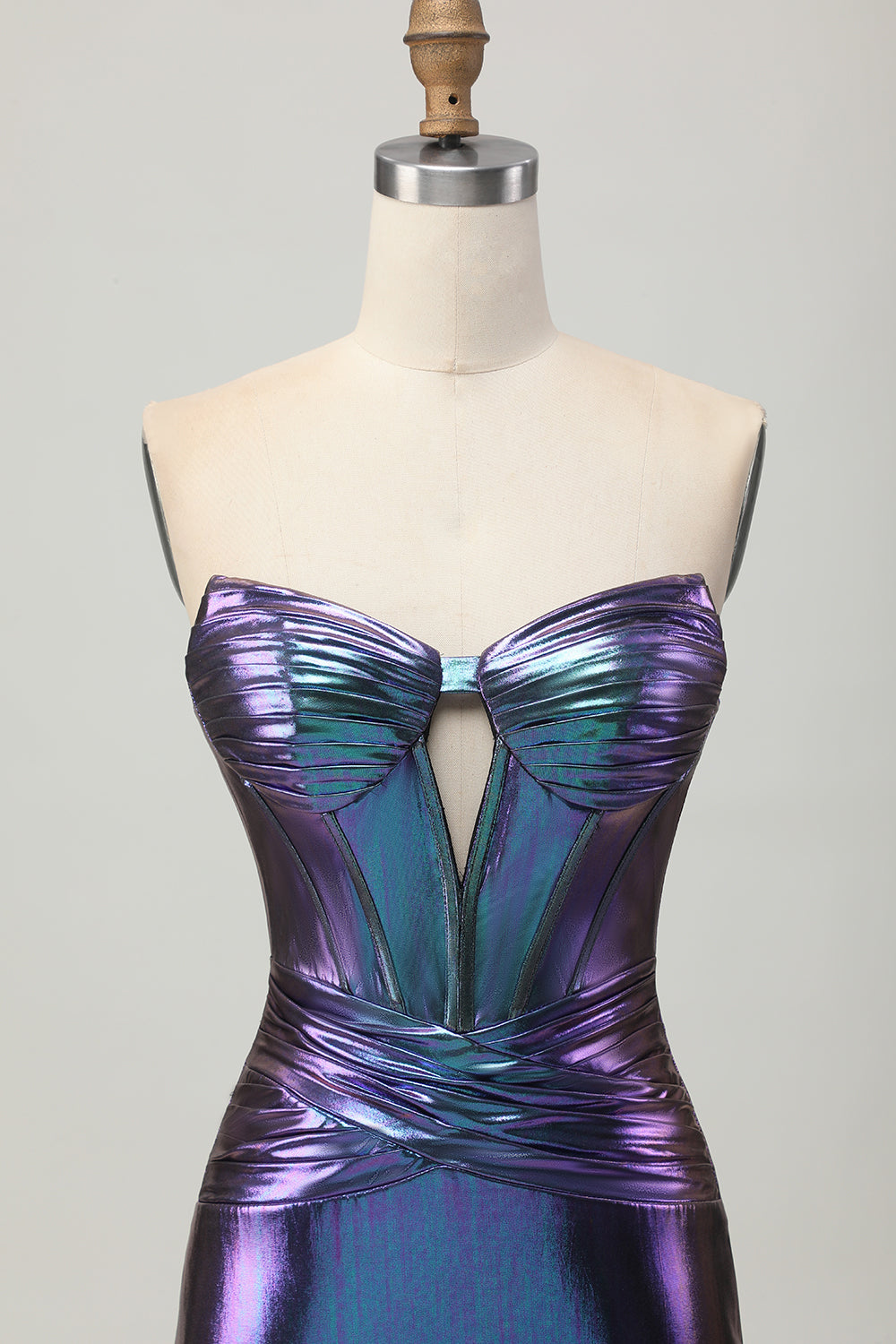 Metallic Blue Purple Strapless Keyhole Corset Tight Homecoming Dress