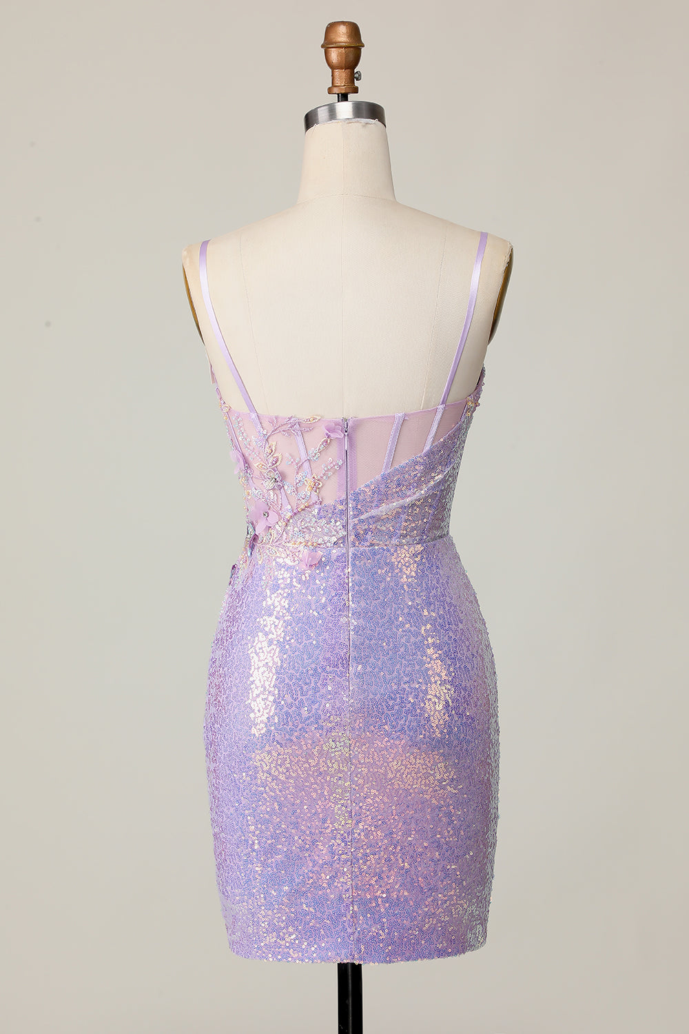 Sparkly Lilac Bodycon Corset Homecoming Dress with Appliques