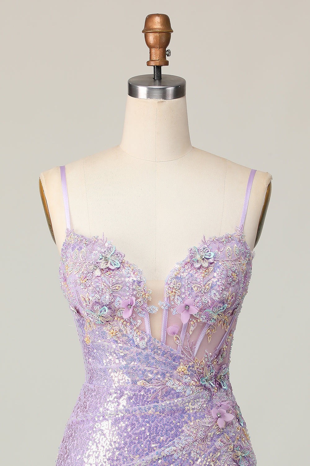 Sparkly Lilac Bodycon Corset Homecoming Dress with Appliques