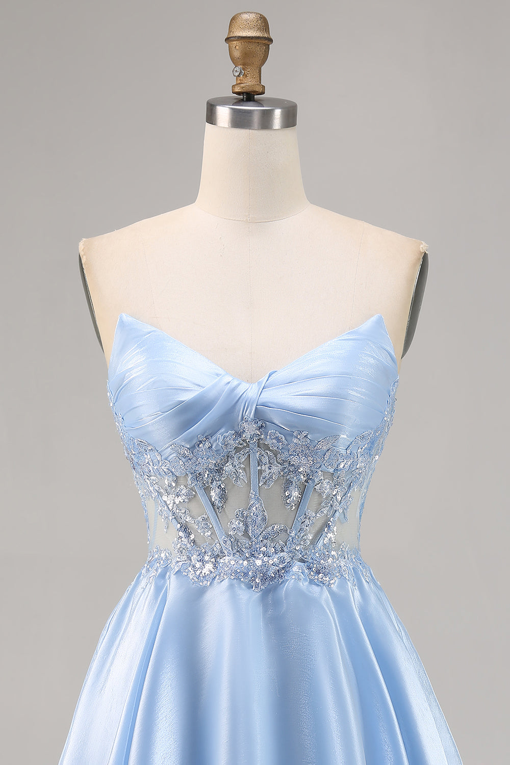 Light Blue Strapless A Line Homecoming Dress with Sequins