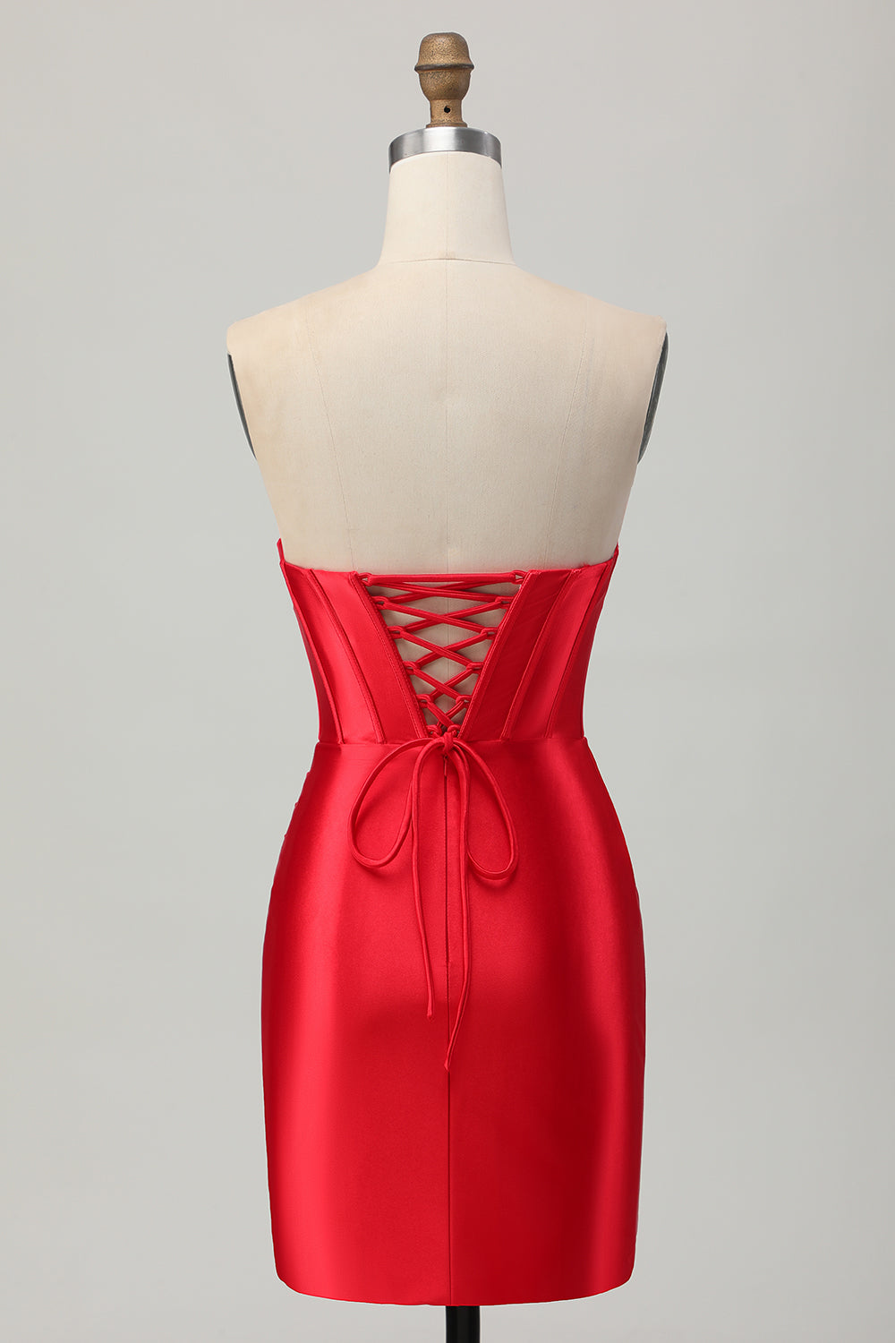 Satin Corset Strapless Bodycon Red Homecoming Dress With Slit
