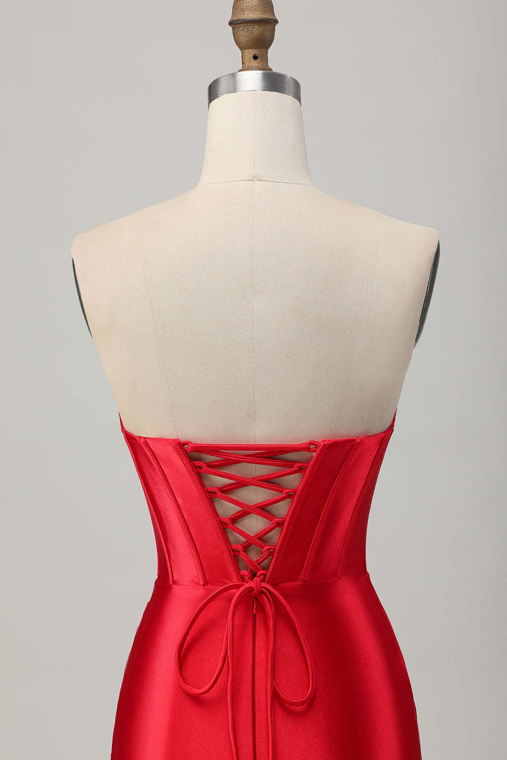 Red Strapless Beaded Corset Bodycon Homecoming Dress with Slit