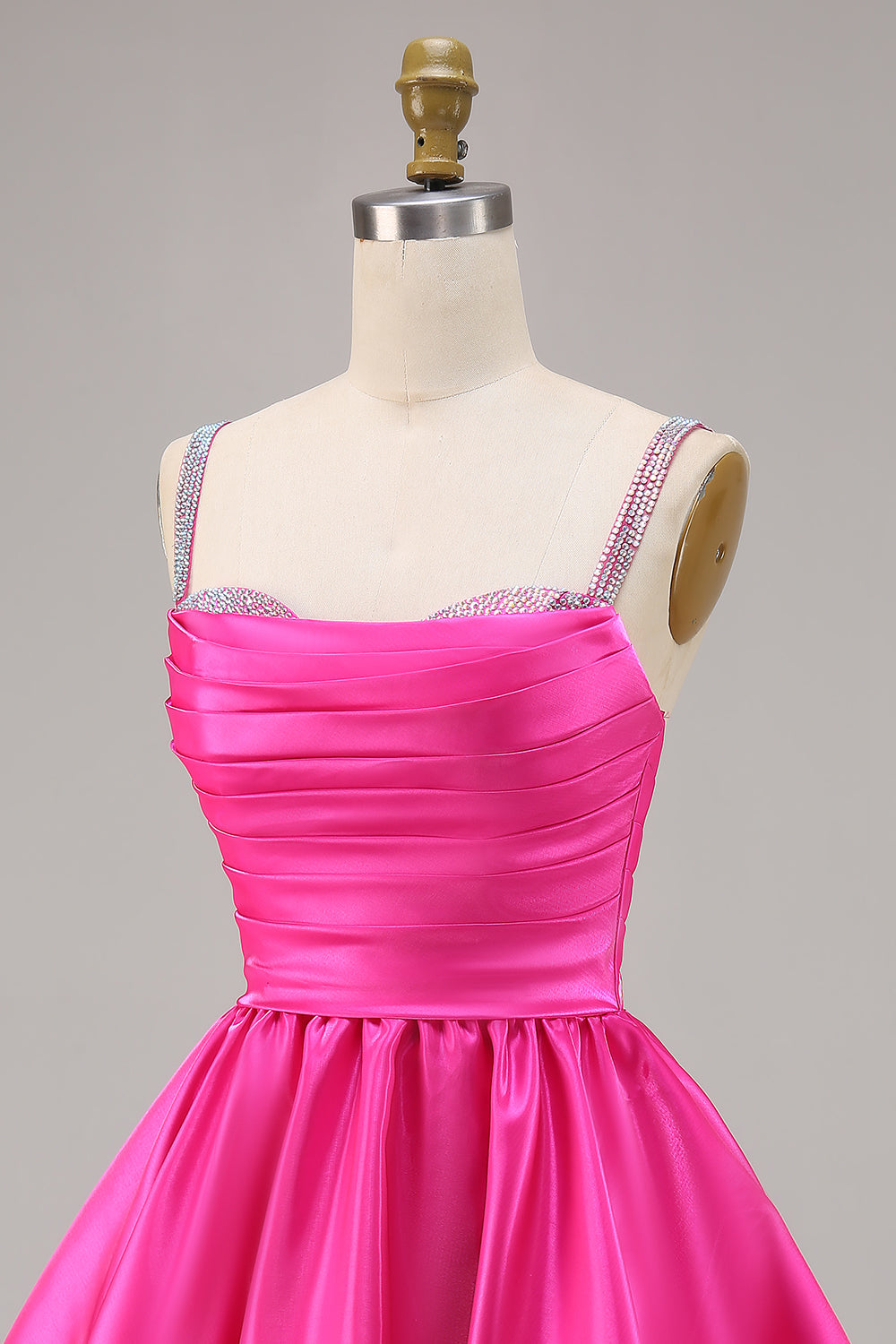 Fuchsia A Line Satin Homecoming Dress with Beading