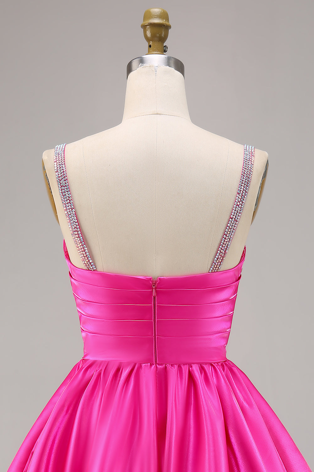 Fuchsia A Line Satin Homecoming Dress with Beading