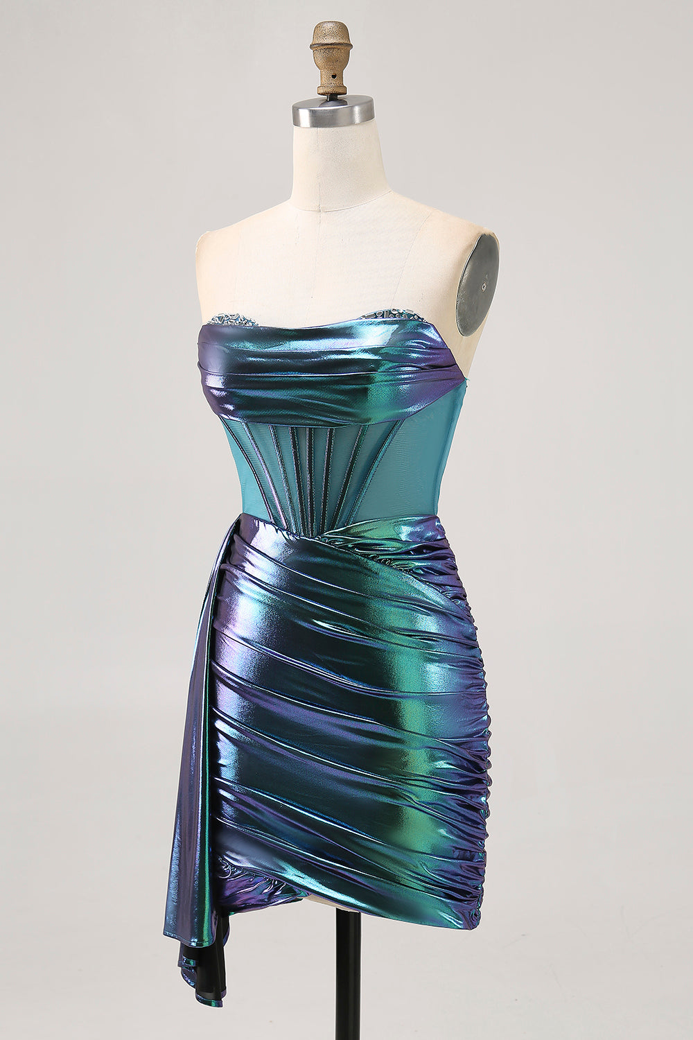 Metallic Green Corset Ruched Bodycon Homecoming Dress