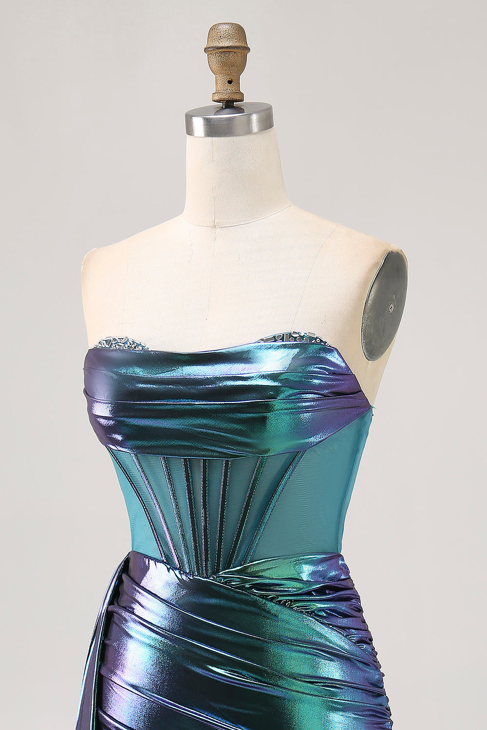 Metallic Green Corset Ruched Bodycon Homecoming Dress