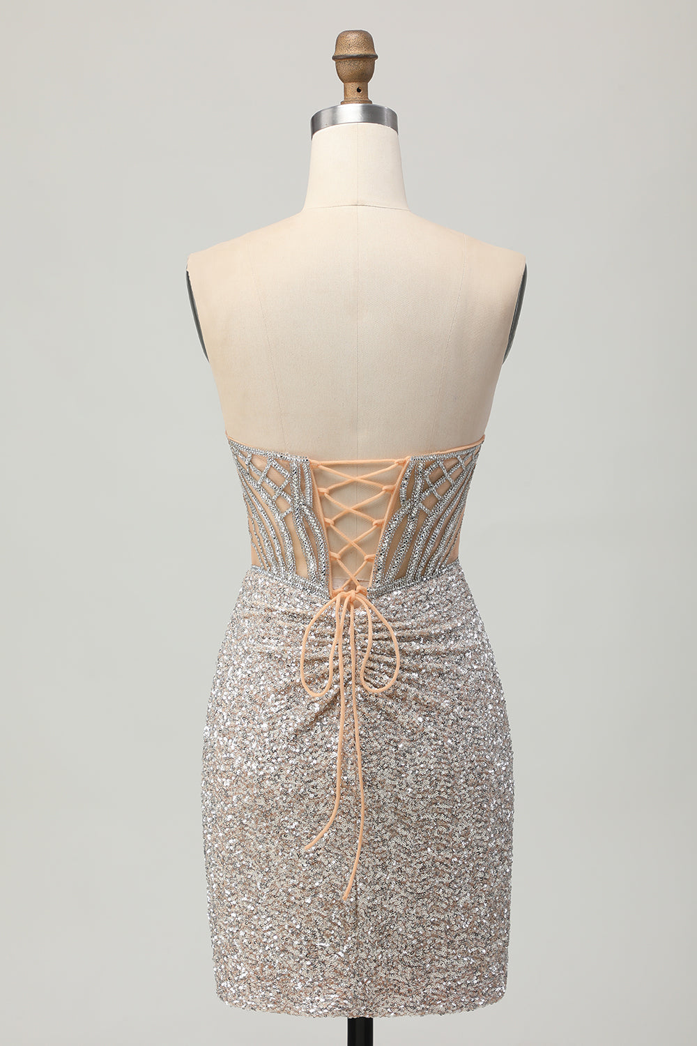 Sparkly Silver Strapless Tight Homecoming Dress With Slit
