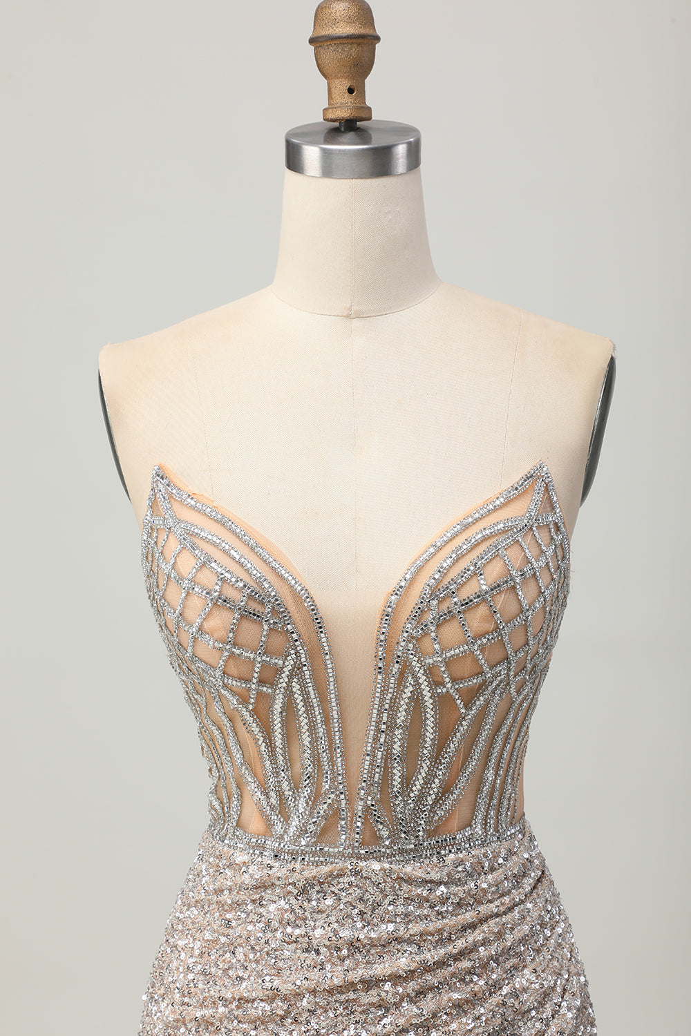 Silver Strapless Bodycon Sequin Homecoming Dress with Slit